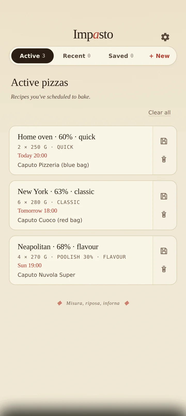 Active pizzas: several scheduled bakes at once